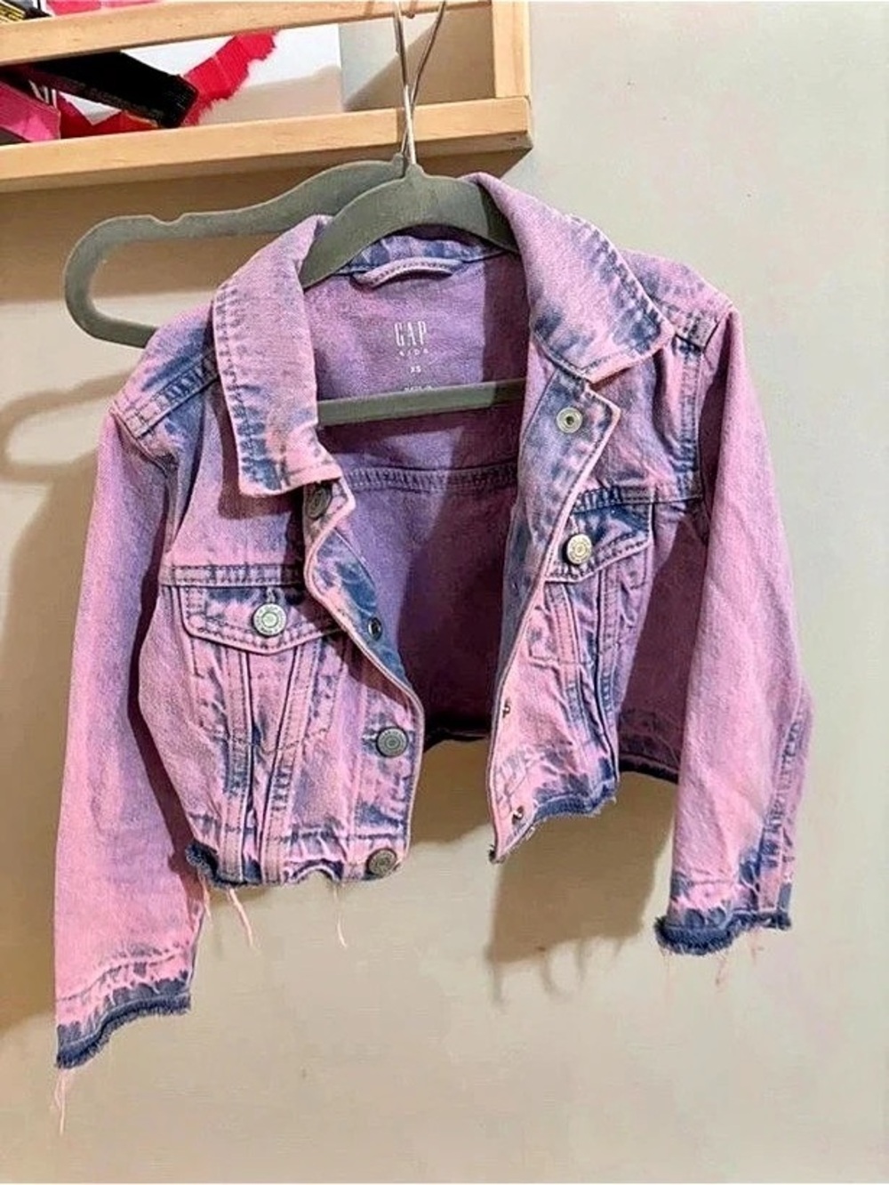 Gap Kids Cropped Acid Wash Denim Jacket Pink